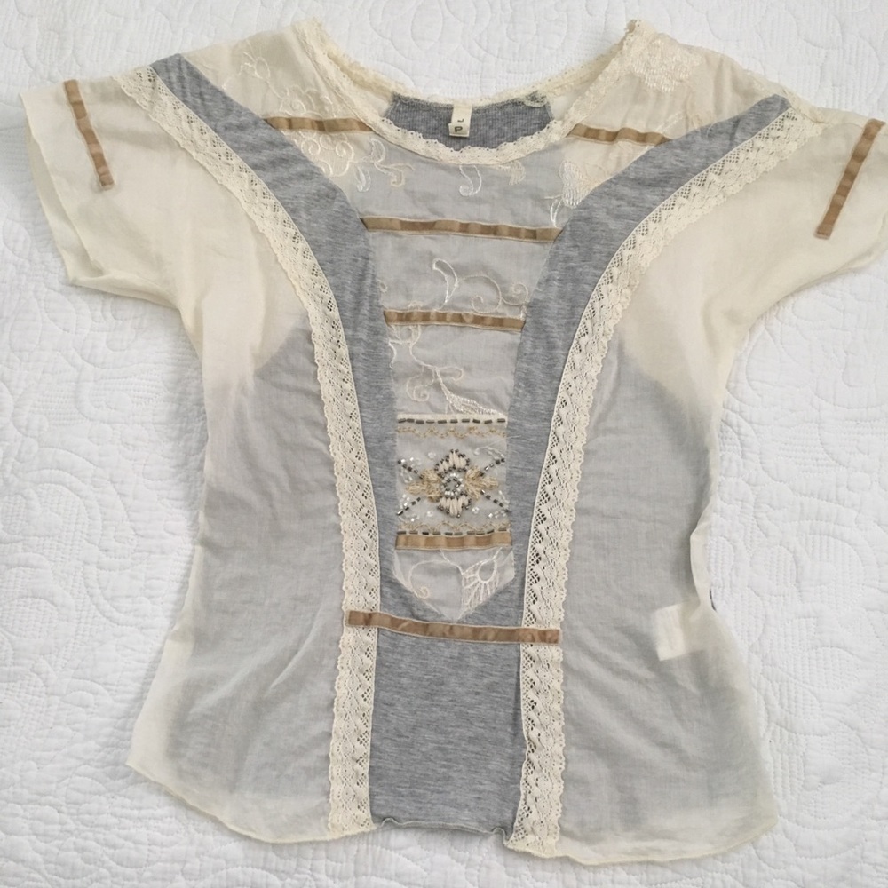 Anthropologie Embroidered T Shirt